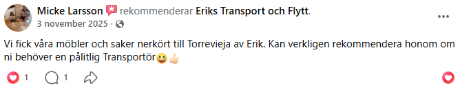 Kundrecension 3 för Eriks Transport och Flytt